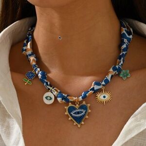 Boho Blessed Eye Flower Pendants Scarf Necklace